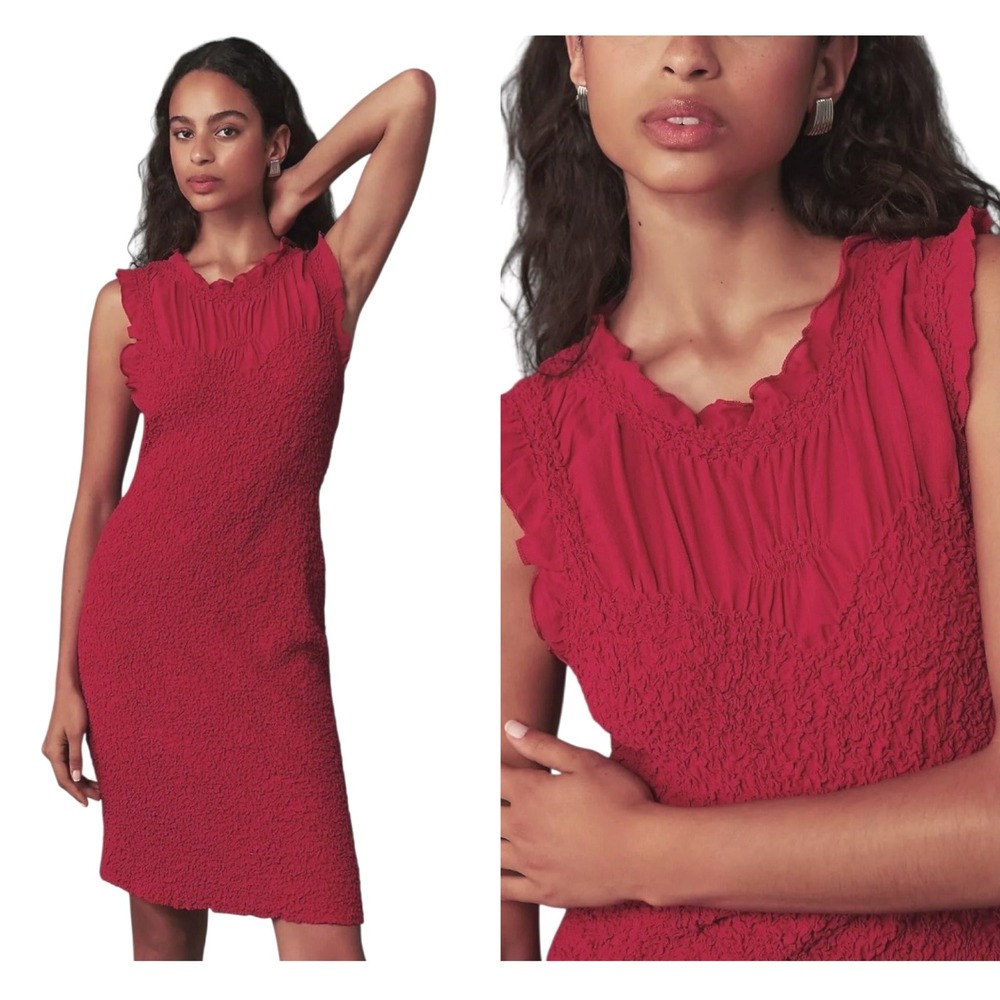 Anthropologie Scarlet Red Ruffled Textured Mini Dress
